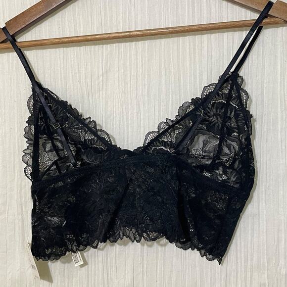 FREE PEOPLE Intimates Bralette Womens Everyday Lace Longline Black Size Small - Picture 10 of 13